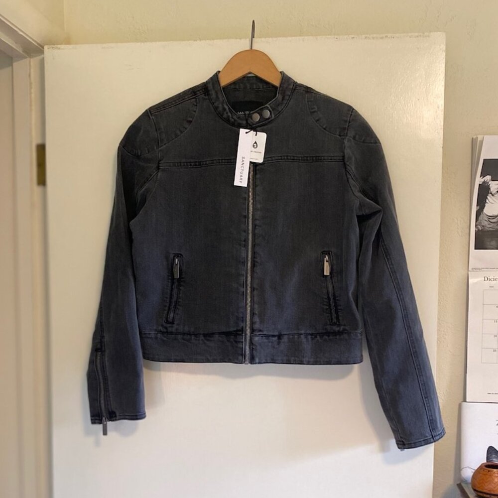 Sanctuary Black Denim Moto Jacket, New With Tags, Women's Size Small